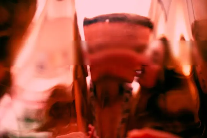 two companions kissing sensually