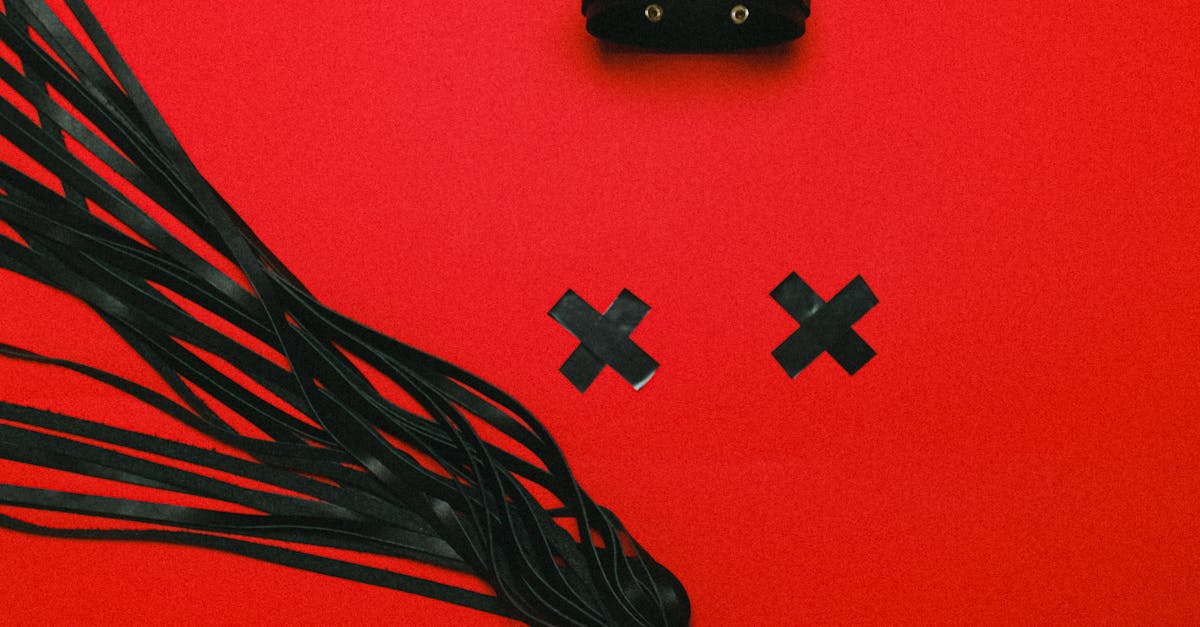 Erotic BDSM accessories with leather choker and whip on striking red backdrop, emphasizing fetish themes.