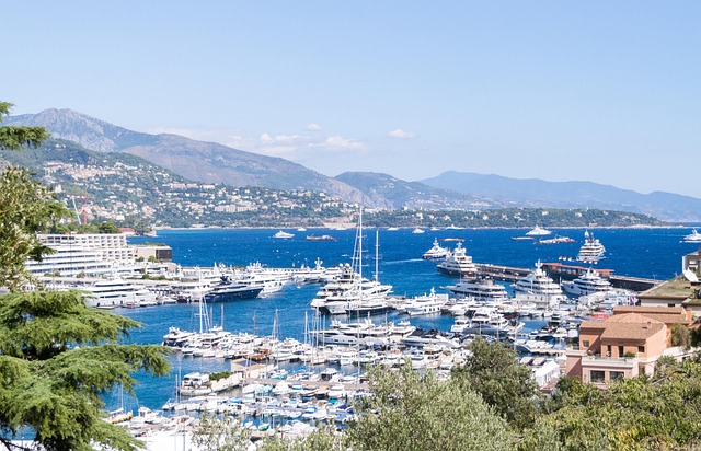 monaco, building, city, traveling, sky, nature, europe, blue, boat, mountain, tree, green monaco, travel, water, blue sky, calm, vacation, sea, peaceful